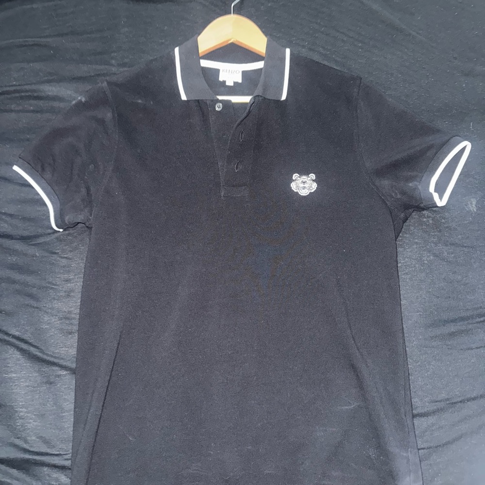 Kenzo Black Polo Shirt with White Accents